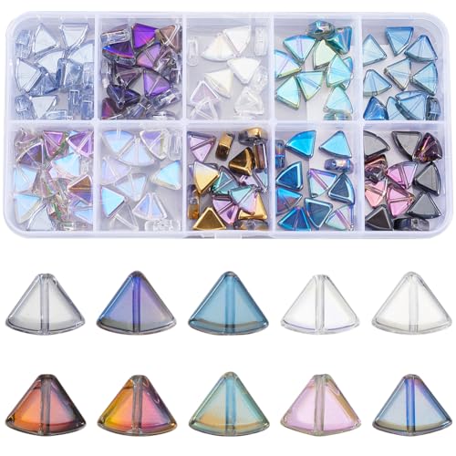 SOFPLATE 1 Box 160 Stück 10 Stile Galvanisierte Perlen Bunte Glasperlen Kleine Transparente Metallisch Beschichtete Kristallfächer Dreieck Abstandshalterperlen Für Die Schmuckherstellung Armbänder Hal von SOFPLATE