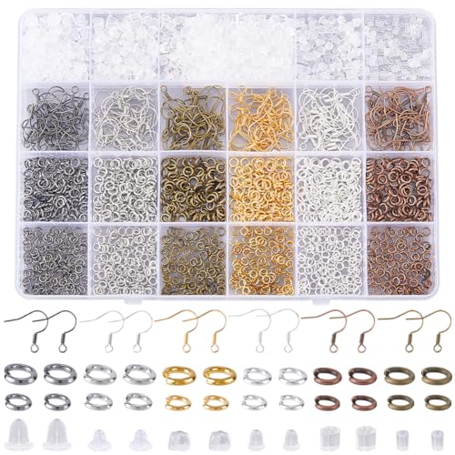 SOFPLATE 1 Box 1980 Stück 6 Farben Ohrring Bastelset Angelhaken Ohrring Set Mit Biegeringen 6 Stile Ohrstecker Zubehör Ohrhaken Für Die Schmuckherstellung DIY Ohrhänger Bastelarbeiten von SOFPLATE