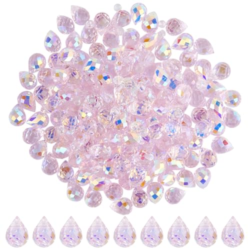 SOFPLATE 1 Box 2 Stränge Ca. 200 Stück Glasperlen In Tropfenform Oben Gebohrte Kristallperlen 8x6mm Rosa Vertikales Loch Facettierte Perlen Charms Abstandshalter Baumelnde Perlen Zur Schmuckherstellu von SOFPLATE