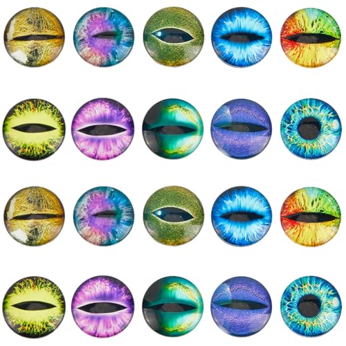 SOFPLATE 1 Box 20 Stück 10 Stile Glasaugen Cabochons Runde Glas Cabochons 30mm Leuchtend Flache Rückseite Bunte Vertikale Pupillen Drachenpuppenkuppeln Zubehör Für Schmuckanhänger Katzenpuppenaugen D von SOFPLATE