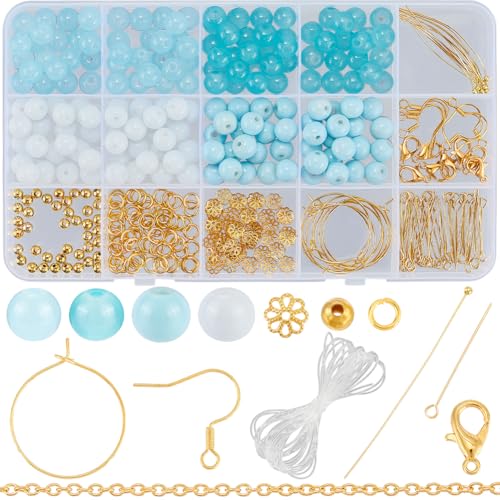 SOFPLATE 1 Box 200 Stück 8mm Glasperlen Schmuckset Freundschaftsarmbande Set Kristallperlen Blau Runde Glasperlen Sets Zur Schmuckherstellung Perlensortimente DIY Ohrringe Halsketten Basteln Anfänger von SOFPLATE