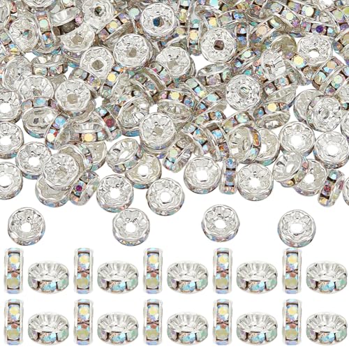 SOFPLATE 1 Box 200 Stück 8mm Messing Strass Abstandsperlen Silberne Kristall Rondelle Lose Perlen Großpackung Strasssteine Runde Europäische Metall Abstandsperlen Zur Schmuckherstellung Armbänder Char von SOFPLATE