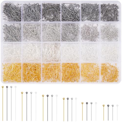 SOFPLATE 1 Box 2400 Stück 14/16/20/22/25/30mm Goldene Kugelstifte Messingkopfstifte Bunte Runde Kugelperlen Lange Kopfstifte Nadeln Zubehör Für Die Schmuckherstellung Ohrringe Charm Armbänder DIY Han von SOFPLATE