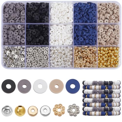 SOFPLATE 1 Box 2800 Stück Freundschaftsarmband Bastelsets Schwarze Weiße Und Graue Tonperlen 6mm Set Aus Ton Heishi Flach Rund Gold Silber Blumen Abstandshalterperlen Für Schmuckarmbänder Bastelzubeh SOFPLATE 1 Box 2800 Stück Freundschaftsarmband Bastelsets Schwarze Weiße Und Graue Tonperlen 6mm Set Aus Ton Heishi Flach Rund Gold Silber Blumen Abstandshalterperlen Für Schmuckarmbänder Bastelzubeh von SOFPLATE