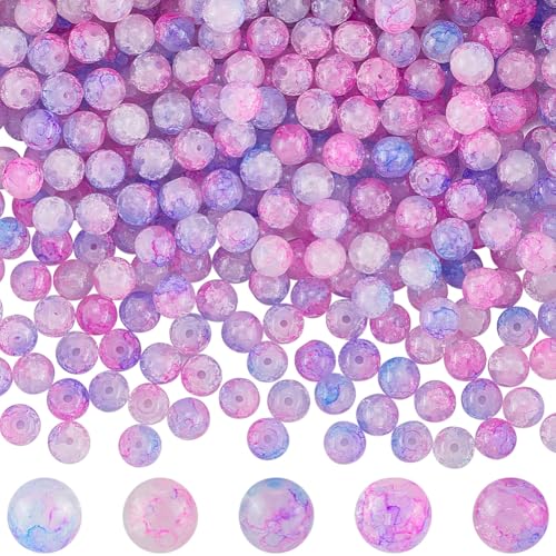 SOFPLATE 1 Box 3 Stränge 300 Stück Rosa Crackle Perlen 8mm Gesprungene Glasperlen Großpackung Kleine Runde Kugel Glatte Tiefrosa Abstandshalter Lose Perle Zur Schmuckherstellung Armbänder Halsketten von SOFPLATE