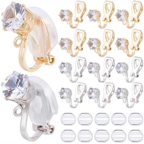 SOFPLATE 1 Box 32 Stück Gold Ohrring Konverter Silber Ohrringe Clip Back Messing Nicht Durchbohrte Dreieck Ohrring Komponente Mit Kristall Strass Und Pads Clip On Ohrring Beschläge Für Die Schmuckhers von SOFPLATE