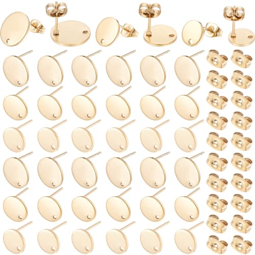 SOFPLATE 1 Box 36 Stück 3 Größen Runde Ohrstecker Edelstahl Ohrstecker Beschläge Mit Schlaufe Gold Hypoallergen Rohling Mit Schmetterling Ohrstecker Flachpolster Ohrstecker Für Schmuckherstellung Zube von SOFPLATE