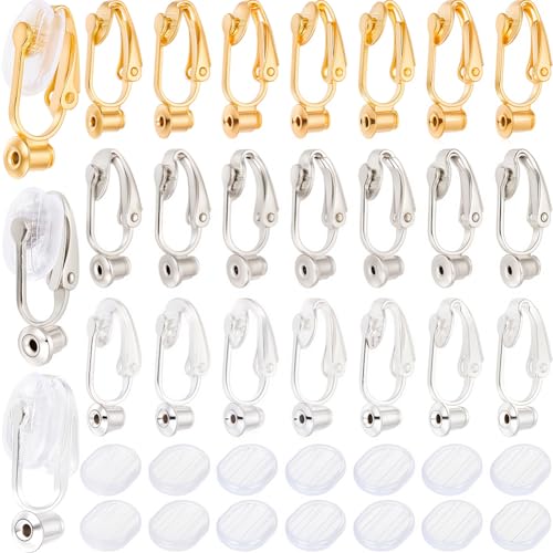 SOFPLATE 1 Box 36 Stück Ohrclip KonverterSilberne Ohrclip VerschlüsseMessingRoségoldNicht Durchbohrte Ohrclip Komponente Mit PadsOhrringclips Für SchmuckherstellungsbedarfDIY Bastelanfänger von SOFPLATE
