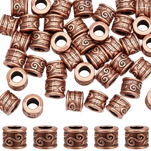 SOFPLATE 1 Box 50 Stück große Lochspalten Perlen rotes Kupfer Abstandshalter Perlen klein 8,5 x 7 mm Metall tibetische Röhre europäische glatte lose Legierung Abstandshalter Fundstücke für von SOFPLATE
