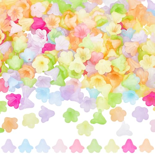 SOFPLATE 1 Box 500 Stück 10 Farben Blumen perlenkappen Acryl Blumen perlen Großpackung Mit 5 Blütenblättern Lilienglocken Tulpen Lose Blumen Trompetenblumen Abstandshalterperlen Für Die Schmuck von SOFPLATE