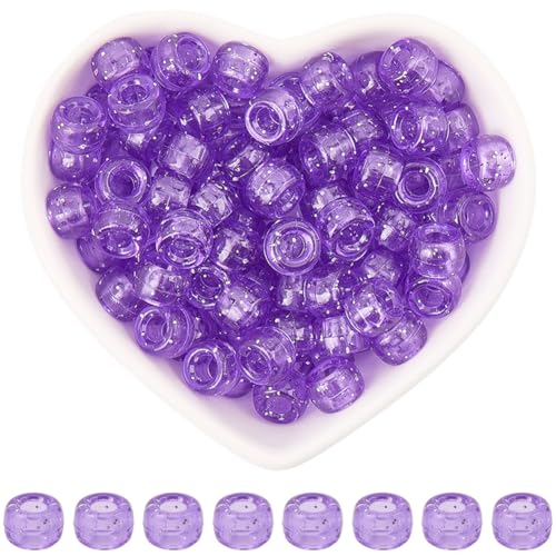 SOFPLATE 1 Box 500 Stück Glitzernde Lila Pony Perlen 6 x 9mm Pony Perlen Kunststoff Großes Loch Kandi Charms Funkelnde Fass Abstandshalter Zubehör Für Schmuckherstellung Zubehör DIY Basteln Armbänder von SOFPLATE