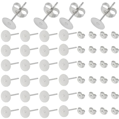 SOFPLATE 1 Box 500 Stück Silberne OhrsteckerOhrstecker Beschläge Aus EdelstahlHypoallergene Flache Ohrstecker Mit OhrverschlussRundeBlanke Ohrstecker Für SchmuckherstellungZubehörDIY Handwerk von SOFPLATE