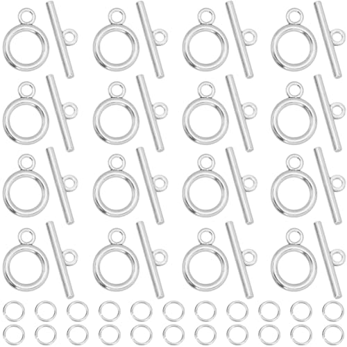 SOFPLATE 1 Box 60 Sets Armband-Knebelverschlüsse und Verschlüsse, Schmuck-Verschlüsse, Legierung, Silber, T-Bat-Verbinder mit offenen Biegeringe für Schmuckherstellung, Halsketten, Armbänder, Zubehör von SOFPLATE
