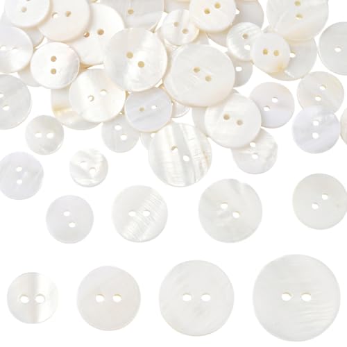 SOFPLATE 1 Box 60 Stück 4 Stile Runde Muschelknöpfe 2 Löcher Bastelknöpfe Weiß Flach Natürliche Perle Schnee Vintage Nähornament Verzierungen Zubehör Für DIY Kleidung Häkeln Scrapbook DIY Dekoration von SOFPLATE