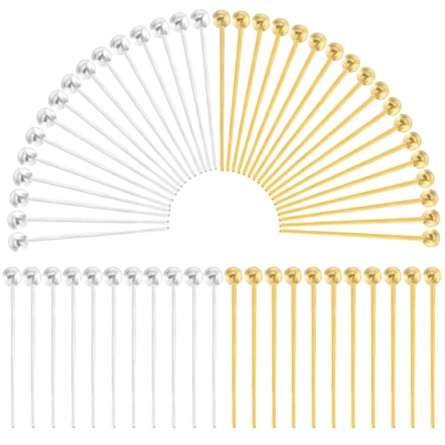 SOFPLATE 1 Box 600 Stück 20mm Kleine Kugelkopfstifte Schmuckkopfstifte Gold Silber Lange Kopfstifte Messingnadeln Kopfstift Beschläge Zur Schmuckherstellung Zubehör DIY Baumelnde Ohrringe Basteln Fra von SOFPLATE