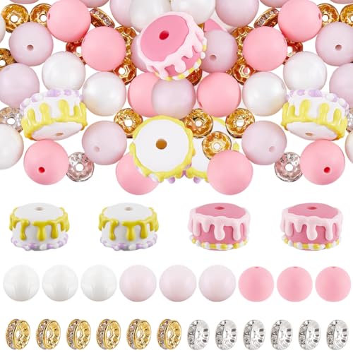 SOFPLATE 1 Box 74 Stück 7 Stile Kuchenförmige Perlen Lebensmittel Silikon Fokusperlen Großpackung Rosa Gelb Acrylharz Messing Strass Abstandsstiftperle Für Die Schmuckherstellung Halsketten Armbänder von SOFPLATE