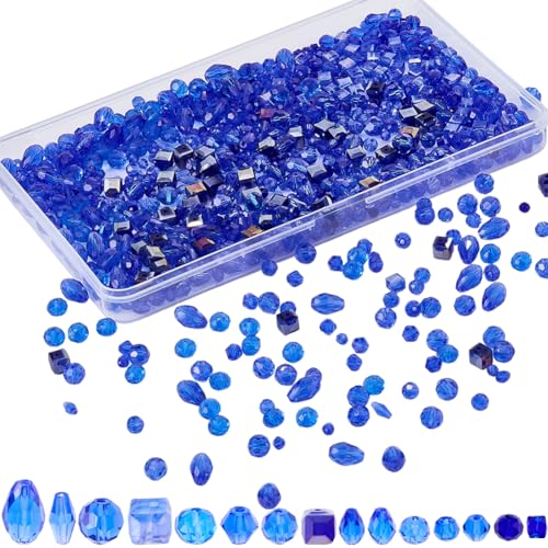 SOFPLATE 1 Box 900 Stück 5 Formen 4/6/8mm Blaue Kristallperlen Blaue Facettierte Glasperlen Lose Transparent Glänzend Rund Würfelförmig Facettierte Abstandshalter Für Schmuckherstellung Fundstücke AR von SOFPLATE