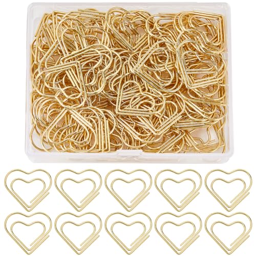 SOFPLATE 1 Box Mit 100 Herz Büroklammern Goldene Büroklammern Süße Herzform Metall Papierklammern Binderclips Lesezeichen Zum Sortieren von Dokumenten Organisieren Hochzeitsdekoration Bürobedarf von SOFPLATE
