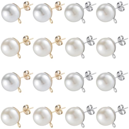 SOFPLATE 1 Box Mit 20 Paar Perlenohrsteckern In 2 Farben Mit Schlaufe Perlenohrstecker Beschläge 12mm Vergoldetes Silber Bunter Ohrstecker Aus Edelstahl Für Schmuckherstellung Zubehör DIY Bastelarbei von SOFPLATE