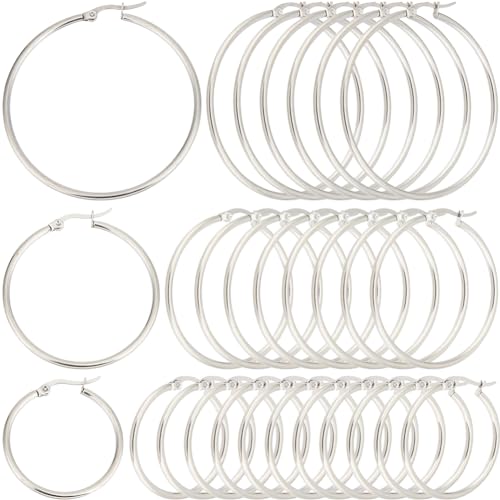 SOFPLATE 1 Box Mit 30 Paar Creolen In 3 StilenRunde Ohrringe Mit PerlenSilberfarbenHypoallergenEdelstahlGroße OhrringeOffene OhrhängerCreolen Zur SchmuckherstellungZubehör Zum Selbermachen von SOFPLATE