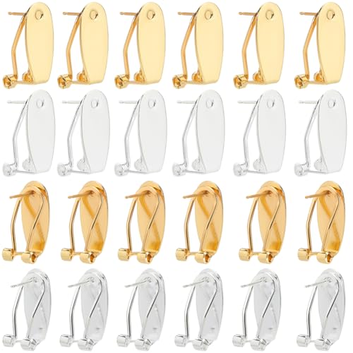 SOFPLATE 1 Box Mit 32 Stück Ohrclip Steckern Französische Ohrclip Verschlüsse Kleine Goldene Fingernägel Messing Blanko Tablett Silberne Creolen Basis Ohrstecker Konverter Beschläge Für Die Schmuckher von SOFPLATE