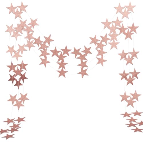SOFPLATE 1 Box Mit 5 Stück Girlanden Stern Banner In Roségold Insgesamt (91) cm Doppelseitiges Glitzerpapier Wimpelkette Stern Hintergrund Für Partys Brautpartys Geburtstage Dekorationszubehör von SOFPLATE