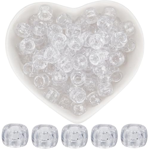 SOFPLATE 1 Box Mit 500 Stück Durchsichtigen Pony Perlen Glitzernden Kunststoffperlen 9 Mm Groß Transparent Funkelnd Krähenfass Kandi Glitzer Pony Perlen Zum Basteln von Halsketten Armbändern Haarzöpfe von SOFPLATE