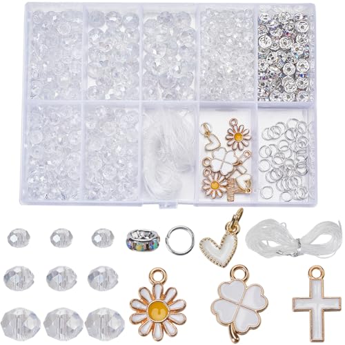 SOFPLATE 1 Box Mit 548 klaren Kristallperlen Und Anhängern Set Zur Herstellung von Glasperlen Weiße Blume Kreuz Herz Emaille Anhänger Strass Abstandshalterperlen Für Die Schmuckherstellung Zubehör Zum SOFPLATE 1 Box Mit 548 klaren Kristallperlen Und Anhängern Set Zur Herstellung von Glasperlen Weiße Blume Kreuz Herz Emaille Anhänger Strass Abstandshalterperlen Für Die Schmuckherstellung Zubehör Zum von SOFPLATE