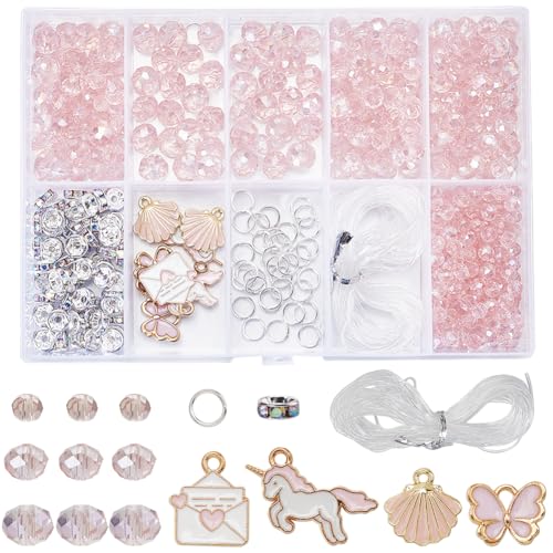 SOFPLATE 1 Box Mit 550 rosa Perlen Und Anhängern Set Zur Herstellung von Glasperlen Lose Kristallperlen Süße Emaille Anhänger Strasssteine Abstandsperlen Zubehör Für Die Schmuckherstellung Zubehör Zum von SOFPLATE