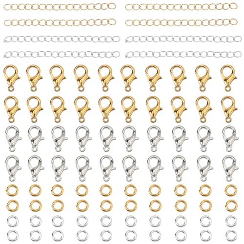 SOFPLATE 1 Box mit 100 Sets Hummerketten-Verlängerungskette zur Herstellung von Armbändern, Verlängerungsketten mit Biegeringen, goldfarben, 304 Edelstahl, abnehmbare Gliederketten, Fundstück-Sets für von SOFPLATE