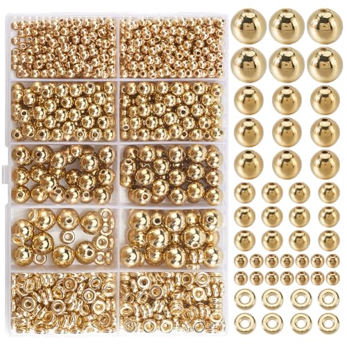 SOFPLATE 1 Box mit 1070 Stück, 5 Stile, goldfarbene Kugelperlen, Kunststoff-Abstandshalter, kleine runde ABS-Kunststoff, flach, rund, für Schmuckherstellung, Halsketten, Armbänder, Ohrringe, Zubehör SOFPLATE 1 Box mit 1070 Stück, 5 Stile, goldfarbene Kugelperlen, Kunststoff-Abstandshalter, kleine runde ABS-Kunststoff, flach, rund, für Schmuckherstellung, Halsketten, Armbänder, Ohrringe, Zubehör von SOFPLATE