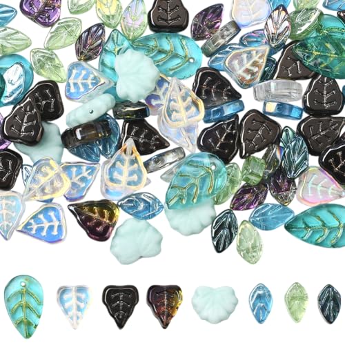 SOFPLATE 1 Box mit 116 Stück tschechischen Glasperlen, 7 Stile, gemischt, Boho-Bastelperlen, bunt, galvanisiert, bunte Blätter, Sommer, böhmische ästhetische Abstandshalter für Schmuck, Armband SOFPLATE 1 Box mit 116 Stück tschechischen Glasperlen, 7 Stile, gemischt, Boho-Bastelperlen, bunt, galvanisiert, bunte Blätter, Sommer, böhmische ästhetische Abstandshalter für Schmuck, Armband von SOFPLATE
