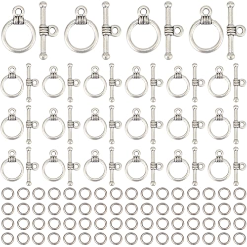 SOFPLATE 1 Box mit 120 Sets Knebelverschluss für Armband, Knebelverschluss, Silberlegierung, runde Schnalle, T-Verschluss, Verbindungsstücke mit Biegeringen, Set für DIY-Schmuckherstellung, Zubehör SOFPLATE 1 Box mit 120 Sets Knebelverschluss für Armband, Knebelverschluss, Silberlegierung, runde Schnalle, T-Verschluss, Verbindungsstücke mit Biegeringen, Set für DIY-Schmuckherstellung, Zubehör von SOFPLATE
