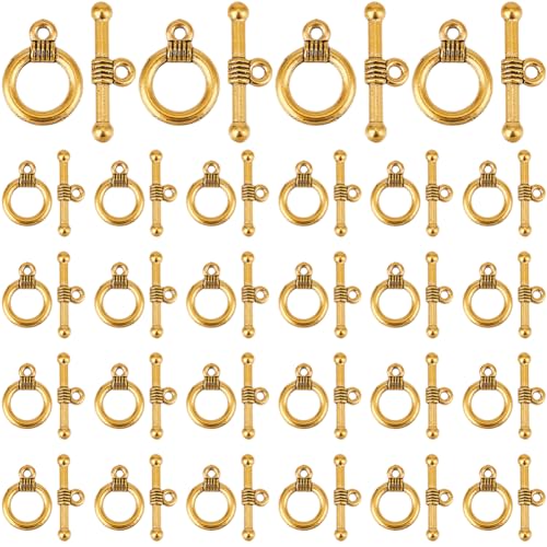 SOFPLATE 1 Box mit 120 goldfarbenen Knebelverschlüssen, Schmuckverschlüsse, antikes Gold, tibetischer Stil, Legierung, Metall, Ot-Clip, runde T-Stange, Armband-Verschluss für Schmuckherstellung von SOFPLATE