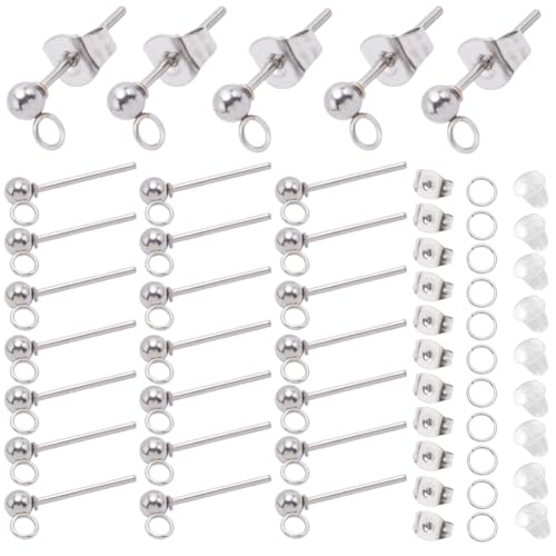 SOFPLATE 1 Box mit 150 Kugel-Ohrringen, silberfarben, hypoallergener Edelstahl, Ohrstecker mit Ohrmutter und Biegering, kleine runde Ohrringpfosten für Schmuckherstellung, Bastelzubehör SOFPLATE 1 Box mit 150 Kugel-Ohrringen, silberfarben, hypoallergener Edelstahl, Ohrstecker mit Ohrmutter und Biegering, kleine runde Ohrringpfosten für Schmuckherstellung, Bastelzubehör von SOFPLATE