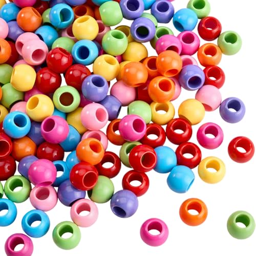 SOFPLATE 1 Box mit 200 Stück Acrylperlen, 12 mm großes Loch, Haarperlen mit 6 mm Loch, mehrfarbig, rot, blau, grün, Kunststoff, lose Abstandshalter für Armbänder, Halsketten, Haarzöpfe von SOFPLATE