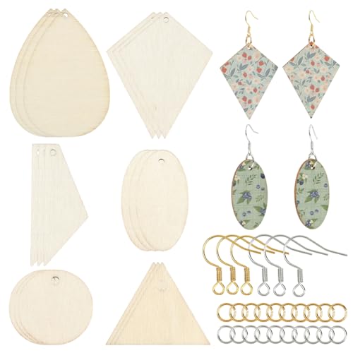 SOFPLATE 1 Box mit 272 Stück 6 Formen, unlackierte Holz-Ohrringe, Rohlinge, Holz-Ohrring-Bastelset mit 100 Haken und 100 Ringen in Tropfenform, Dreieck, Herz, Holzanhänger für Heimwerker, Handwerk SOFPLATE 1 Box mit 272 Stück 6 Formen, unlackierte Holz-Ohrringe, Rohlinge, Holz-Ohrring-Bastelset mit 100 Haken und 100 Ringen in Tropfenform, Dreieck, Herz, Holzanhänger für Heimwerker, Handwerk von SOFPLATE