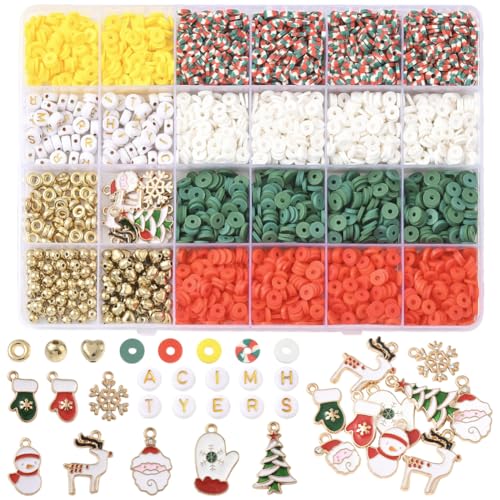 SOFPLATE 1 Box mit 2800 Stück + Weihnachts-Ton-Perlen, Armbandherstellungs-Set, Heishi-Perlen, Urlaub, rot, grün, Kunststoff, Buchstaben, Wort, Gold, rund, Freundschaft, Polymer-Abstandshalter für SOFPLATE 1 Box mit 2800 Stück + Weihnachts-Ton-Perlen, Armbandherstellungs-Set, Heishi-Perlen, Urlaub, rot, grün, Kunststoff, Buchstaben, Wort, Gold, rund, Freundschaft, Polymer-Abstandshalter für von SOFPLATE