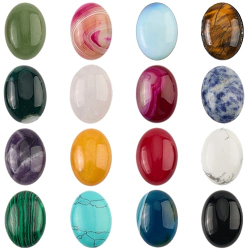 SOFPLATE 1 Box mit 32 ovalen flachen Steinen, Edelstein, Cabochons, natürliches Tigerauge, Rosenquarz, Aventurin, Türkis, Kristall-Edelsteine, ohne Loch, Perlen, Cabochon für Schmuckherstellung SOFPLATE 1 Box mit 32 ovalen flachen Steinen, Edelstein, Cabochons, natürliches Tigerauge, Rosenquarz, Aventurin, Türkis, Kristall-Edelsteine, ohne Loch, Perlen, Cabochon für Schmuckherstellung von SOFPLATE