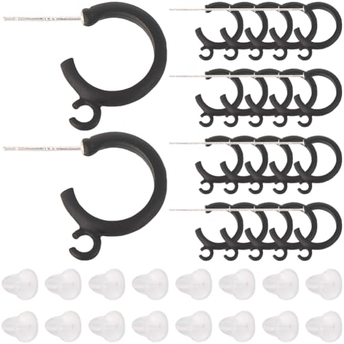 SOFPLATE 1 Box mit 40 flachen runden Ohrringpfosten, schwarze Kreolen-Ohrring-Fundstücke mit 80 Stück Kunststoff-Ohrmuttern, halbrund, baumelnde Legierung, hängende Ohrstecker, Haken für von SOFPLATE