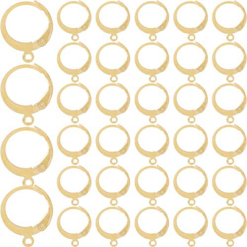 SOFPLATE 1 Box mit 60 Stück echten, 24 Karat vergoldeten Ohrringhaken, Klappbügel, Ohrringhaken, rund, Huggie, französische Ohrdraht, Edelstahl, Hebelverschluss, Ohrring-Fundstücke für von SOFPLATE
