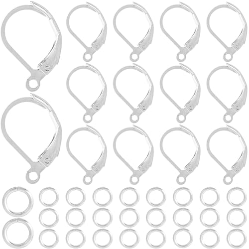 SOFPLATE 1 Box mit 80 silberfarbenen Klappbügel-Ohrring-Haken, Edelstahl, große französische Kreolen, Huggie, Hebelverschluss, Ohrringhaken mit 100 Stück Biegeringe für Schmuckherstellung, Zubehör SOFPLATE 1 Box mit 80 silberfarbenen Klappbügel-Ohrring-Haken, Edelstahl, große französische Kreolen, Huggie, Hebelverschluss, Ohrringhaken mit 100 Stück Biegeringe für Schmuckherstellung, Zubehör von SOFPLATE