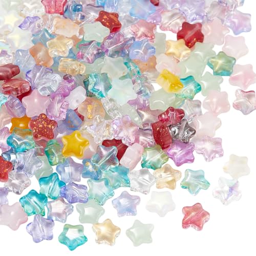 SOFPLATE 1 Schachtel 200 Stück Sternglasperlen Großpackung Kristallsternperlen Transparent Bunt Himmlisch Geformte Kristallperlen Endkappen Für Lose Perlen Zur Schmuckherstellung Perlenzubehör DIY Arm von SOFPLATE