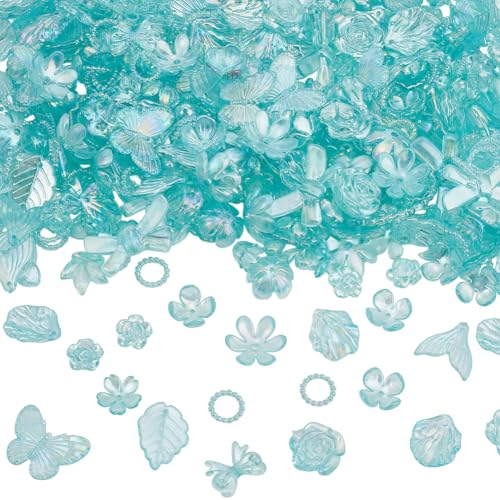 SOFPLATE 1 Schachtel 200g Verschiedene Blaue Acrylperlen Süßes Ästhetisches Perlenset Ca. 363 Stück ab Farbe Kawaii Anhänger Mit Blumenn Blättern Schmetterlingen Und Schleifen Zubehör Für Frühling Und von SOFPLATE