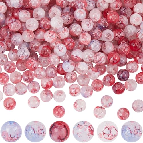 SOFPLATE 1 Schachtel Ca. 309 Stück 3 Stränge Crackle Glasperlen 8mm Crackle Perlen Großpackung Rot Blaue Blumen Bedrucktes Blumenmuster Lose Abstandshalter Miniperlen Zur Schmuckherstellung Armband Ha von SOFPLATE