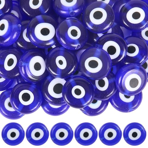 SOFPLATE 1 Schachtel Mit Ca. 76 türkischen Perlen Mit Bösem Blick 10mm Abstandsperlen Mit Bösem Blick Lose Große Glasperlen Handgefertigt Blau Lampwork Abstandshalter Für Die Schmuckherstellung Halske von SOFPLATE