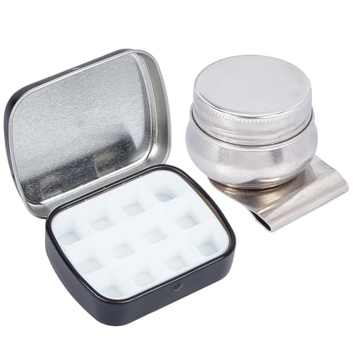 SOFPLATE 1 Set Reise Aquarellpaletten Set Aufbewahrungsbox Aus Blech Schwarz Mini Mischtablett Mit 12 Vertiefungen Öltopf Mit Clip Tragbares Taschen Malwerkzeug Aquarell Künstler Gouac von SOFPLATE