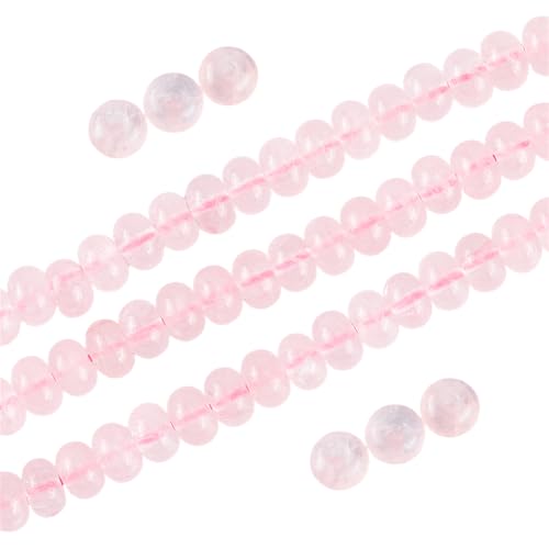 SOFPLATE 1 Strang 68 Stück rosa Rondelle-Perlen Rosenquarz-Steinperlen natürlich glatt kleine Rosenquarzscheibe 5 x 8 mm 38 cm Linsen-Abstandshalter Perlen für Schmuckherstellung, Armband, Halskette von SOFPLATE