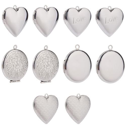 SOFPLATE 10 Stück 5 Stile Herz Fotorahmen Anhänger Bilderrahmen Medaillon 316 flache Runde Personalisierte Erinnerungsanhänger Aus Chirurgischem Edelstahl Charms Für Schmuck Gedenkkette Geschenk DIY H von SOFPLATE