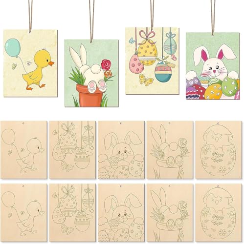 SOFPLATE 10 Stück 5.9 x 4.7 Zoll Unbehandeltes Holz Blanke Osterornamente Kaninchen Ente Holzausschnitte Basteln Zum Bemalen Tierverzierung Für Heimwerker Kunsthandwerk Heimparty Dekoration Feiertagsb von SOFPLATE